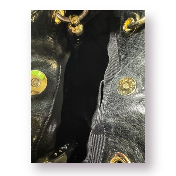 Badgley Mischka Leather Expandable Bucket Tote‎ Myra Shine Black bag - Picture 6 of 7